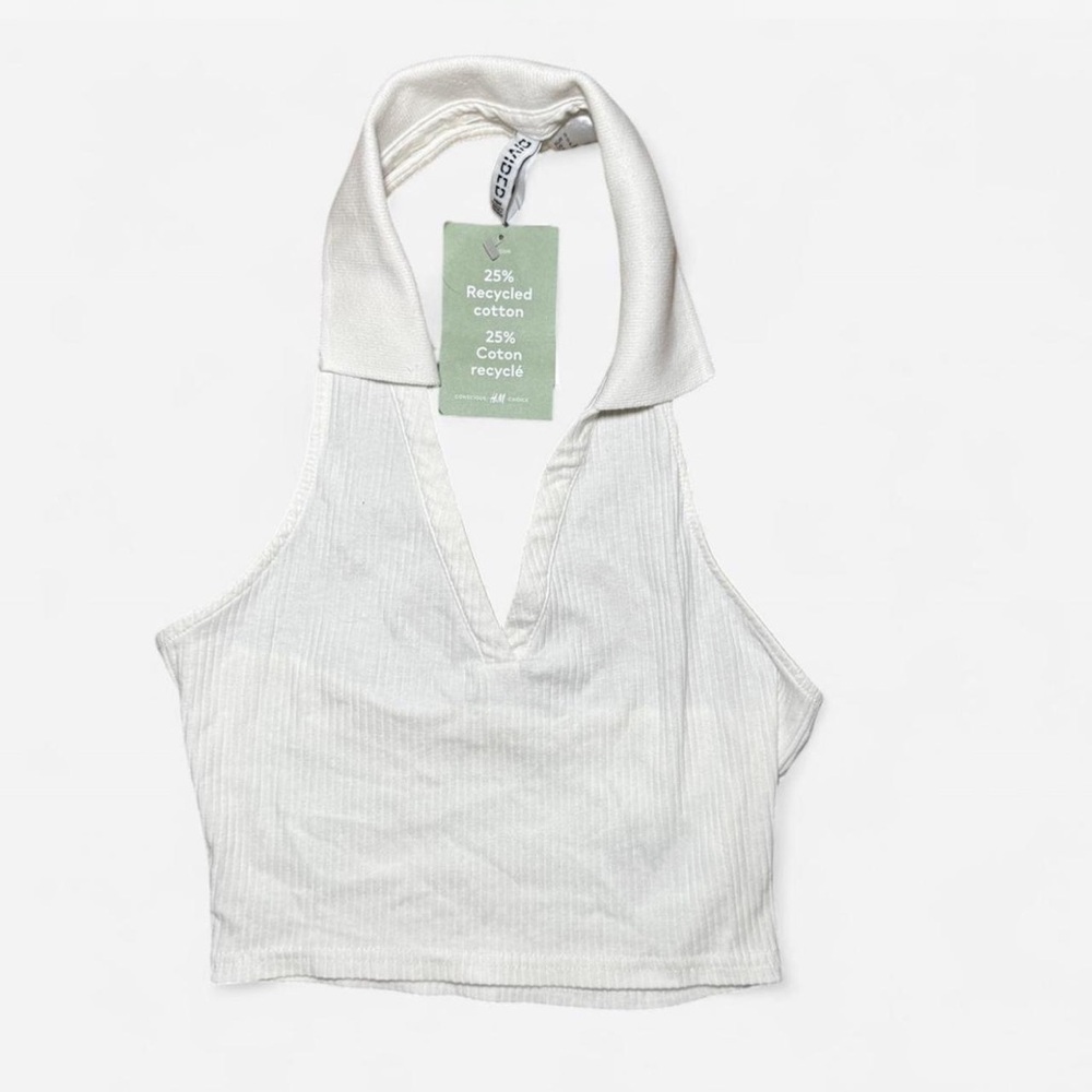Divided White Ribbed Crop Top